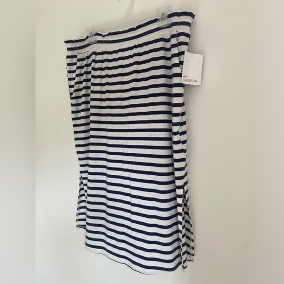 NWT 89th & Madison Navy/Cream Women's Striped Elastic Waist Midi Skirt Size XL - Picture 2 of 9